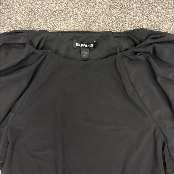 Express Women's Crew Neck Puff Sleeve Bodysuit Size S Black Short Sleeves NWT$58 - Picture 6 of 16